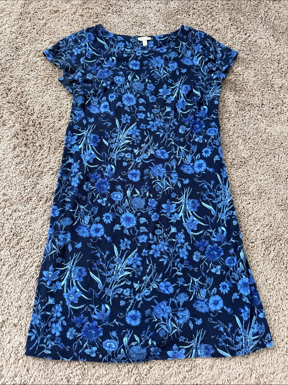 100% Cotton Talbots Navy and Bright Blue Floral Midi Dress Size Small